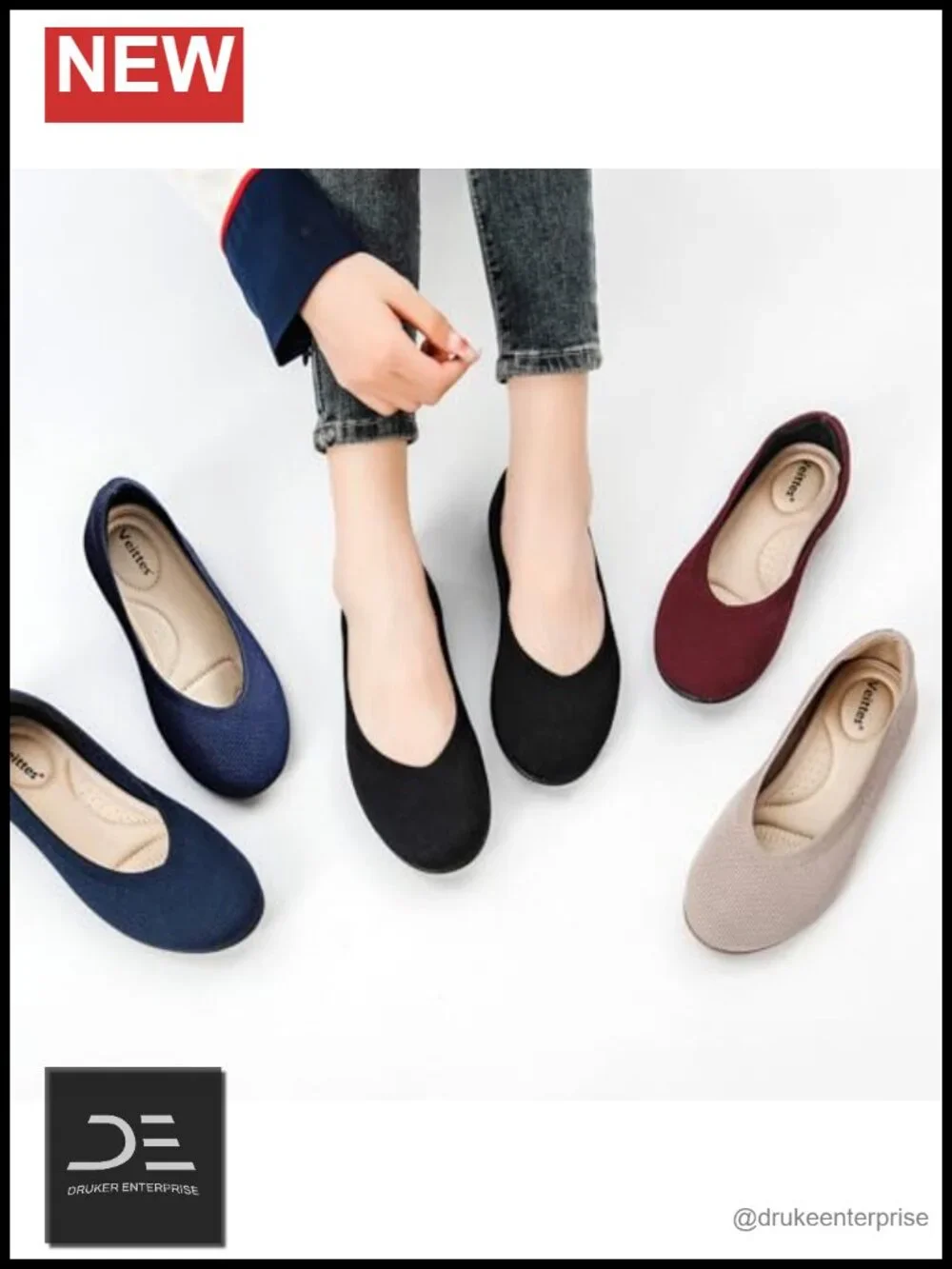 Women's Wide Width Knit Ballet Flats Memory Foam Insole Slip On Shoes